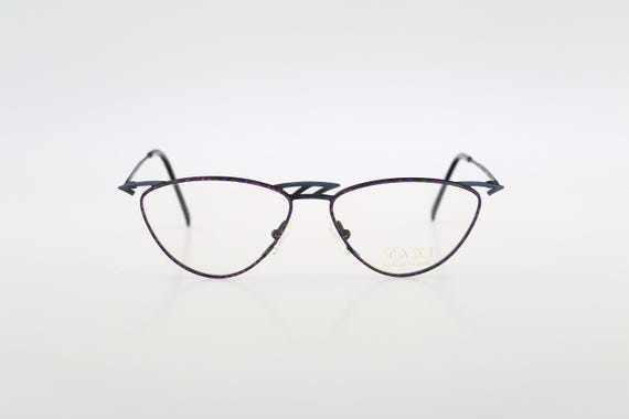 Taxi By Casanova 271 02, Vintage 90s purple and blue unique triangle eyeglasses frames womens NOS