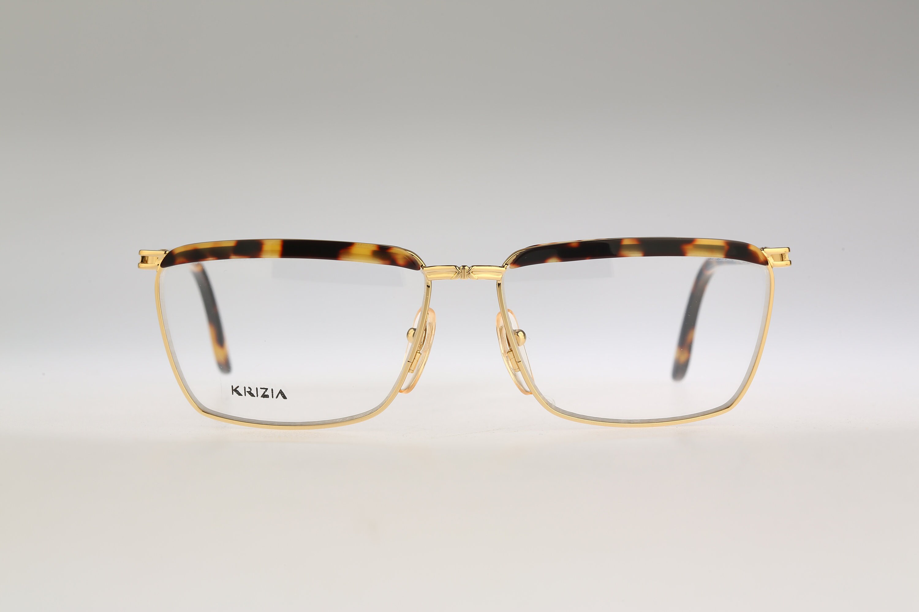 Vintage Krizia Brown Tortoise Geometric Glasses Italy FRAMES ONLY 61-15-135 Krizia K 81 961, Vintage 90s Gold & Tortoise Browline Unique  main image 3