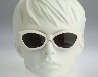 Linea Pitti Florence design 546, Vintage 90s angular white cat eye sunglasses women, NOS