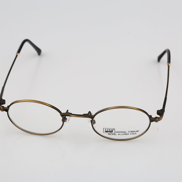 Chai 532 col.6 Titane, vintage bronze des années 90 unique ying yang petites lunettes ovales montures hommes & femmes NOS