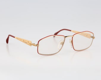 Silhouette M 6142 V 6053, Vintage 90s unique gold and red hexagon glasses frames mens & womens NOS