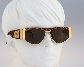 Brill Arte BA 1013 2, Vintage 90er Jahre Unikat Gold & Tortoise Browline Katzenaugen-Sonnenbrille Damen NOS