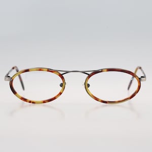 Rafaeli by Uniopt 2442, occhiali da vista ovali piccoli vintage anni &#39;90 in argento antico e tartaruga con doppia montatura, da uomo e da donna, NOS