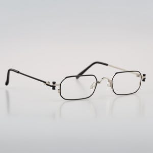 Adam & Eve 4 B, Vintage 90s silver and black small rectangle eyeglasses frames men and women NOS