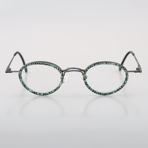 Pass 012 145, Vintage 90s silver and blue double rim small circle round eyeglasses frames mens & womens NOS