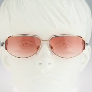 Silhouette M 6105 20 V 6022, Vintage 80s tinted pink lenses unique gold rectangle sunglasses women, NOS