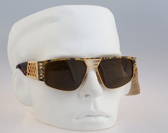 Brill Arte BA 1014, Vintage 90s unique gold & tortoise square aviator sunglasses mens and women NOS