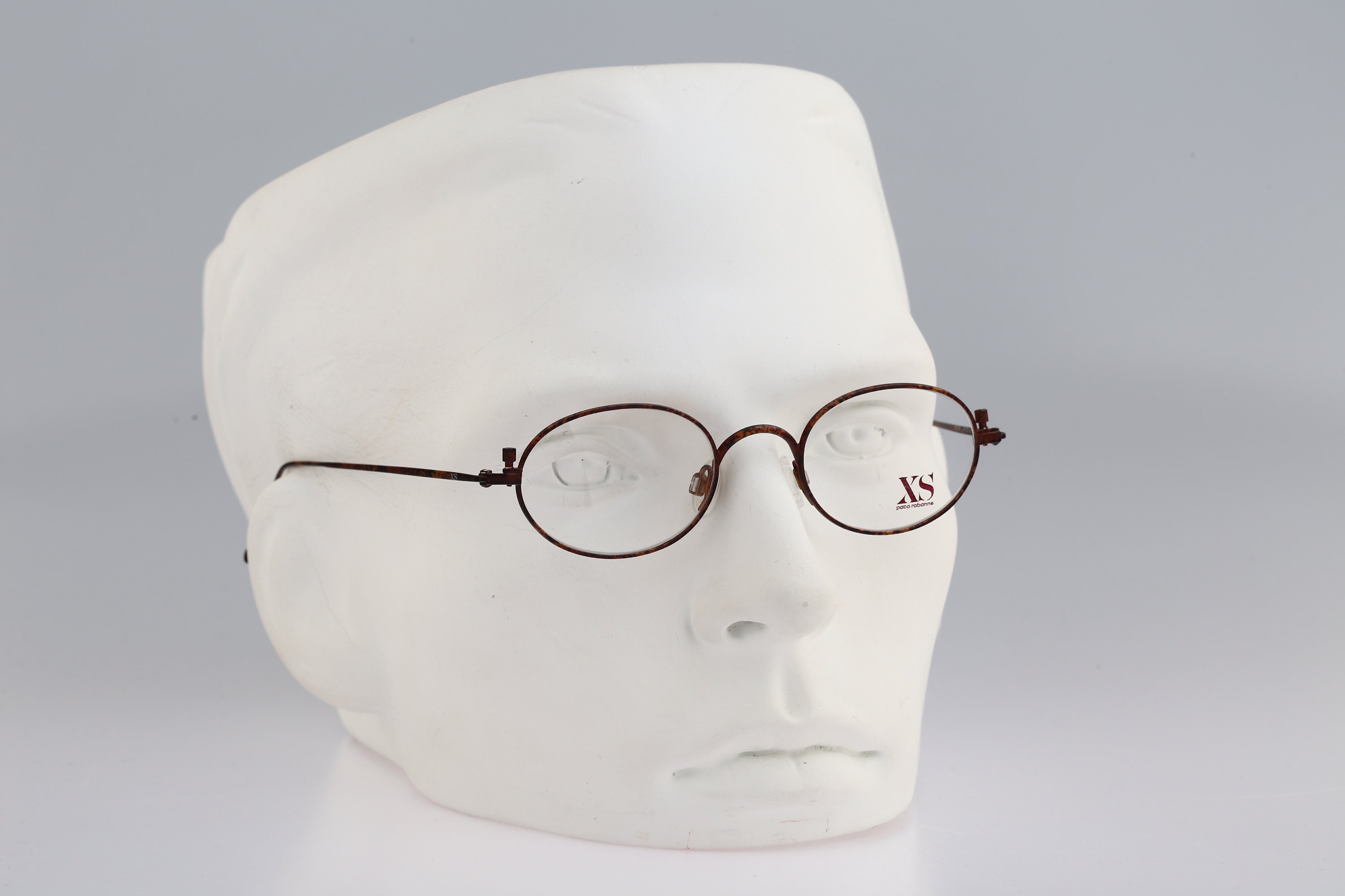 Paco Rabanne XS 703 986, Vintage 90s tortoise unique small oval eyeglasses frames mens & womens NOS