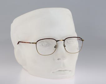 Police Vogart Line 1078 030, Vintage 90s antique gold and tortoise browline square eyeglasses frames mens & womens NOS
