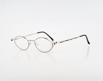 Adam & Eve 8 C, Vintage 90s Silver and colorful small oval eyeglasses frames womens NOS