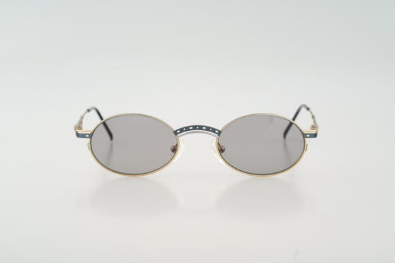 Taxi by Casanova 303 04, Vintage 90s steampunk tinted gray lenses colorful oval sunglasses mens & women, NOS