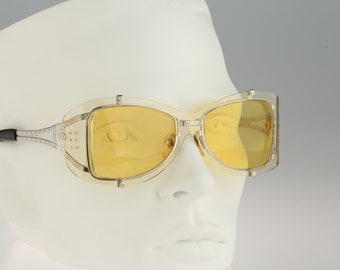 Jean Paul Gaultier 56-6204, Vintage 90s tinted yellow lenses unique clear side shields steampunk sunglasses men & women NOS