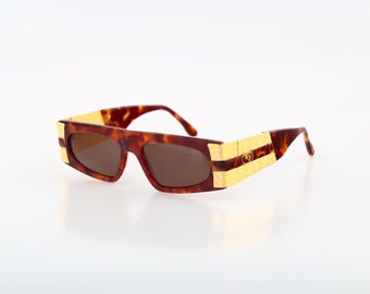 Avantage by Brill Arte 1018 3, vintage jaren 80 unieke goud en schildpad kleine rechthoekige zonnebril dames NOS