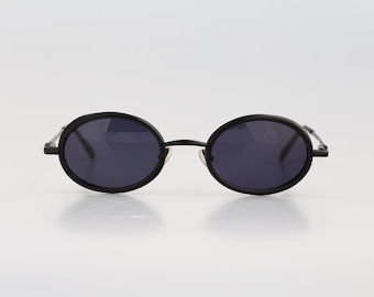 Egizia 35 035, Vintage 90s unique  double rim black small oval sunglasses mens & women, NOS