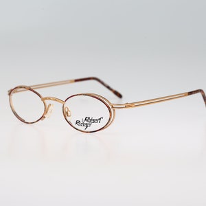 Robert Rudger 1840 245 I3, Vintage 90s gold and tortoise steampunk small oval eyeglasses frames mens & womens NOS
