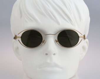 Lagerfeld 4123 05, gafas de sol vintage de los años 90, redondas, pequeñas, estilo steampunk, doradas, para mujer, NOS