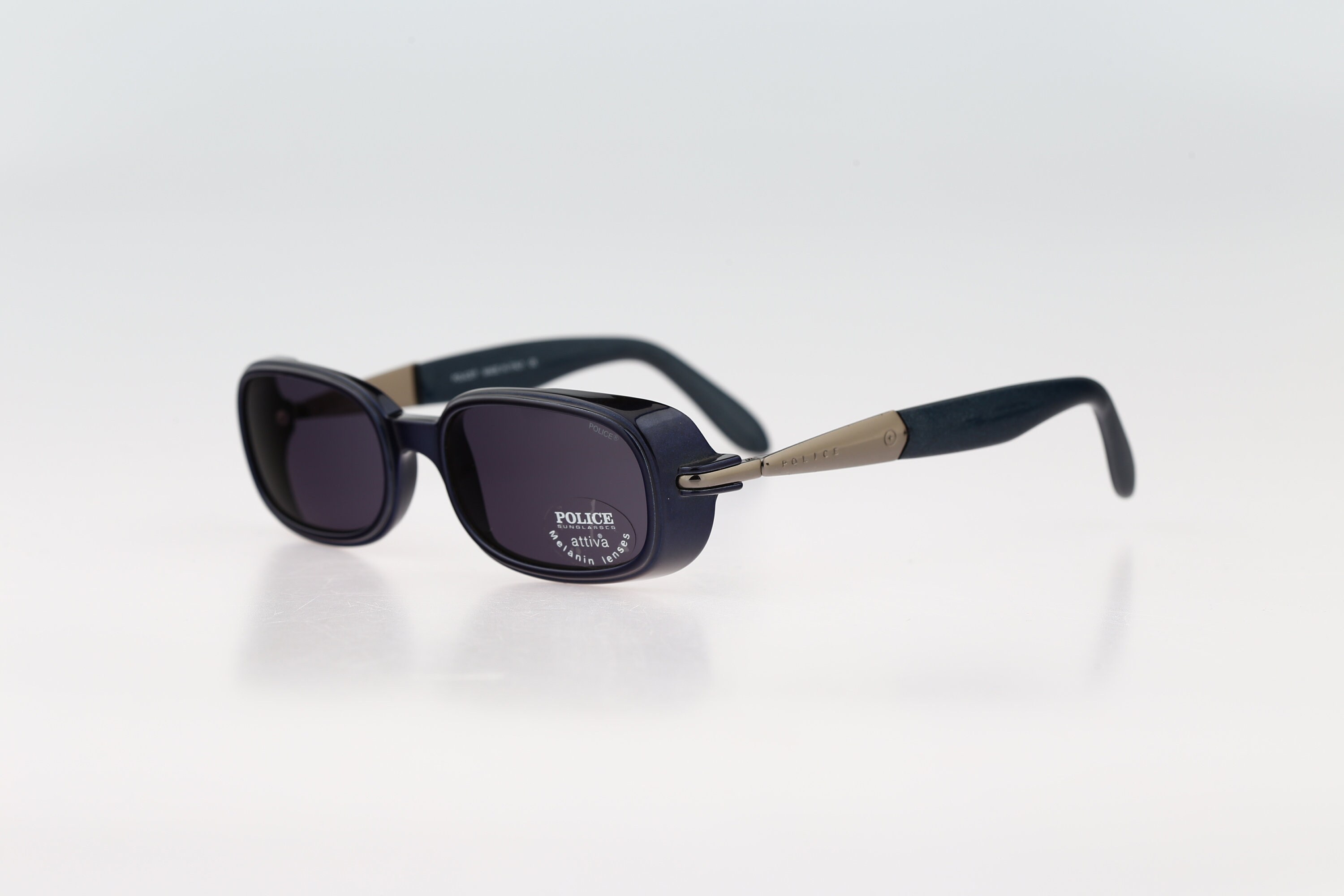Rare Police Italian Vintage Tortoise Shell Sunglasses Model 1267 Police 1267 U93, Vintage 90s Blue Unique Side Shields Small  main image 3