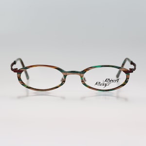 Robert Rudger 2120 262 L6, Vintage 90s wood color small oval eyeglasses frames mens & womens NOS