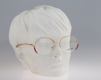 Marius Morel 8790 AH, Vintage 80s unique gold half rim oversized round eyeglasses frames womens NOS