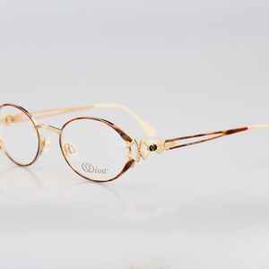 Diva 5043 6, Vintage 90s victorian tortoise & gold oval eyeglasses frames womens NOS