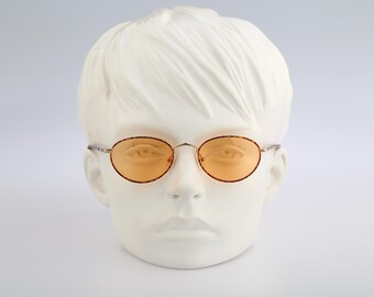 Sisley SLY 287 18M, Vintage 90s tinted orange lenses unique gold & tortoise small oval sunglasses women, NOS