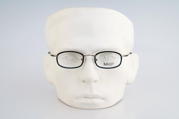Imago Cardo 4, Vintage 90s black and grey unique small rectangle eyeglasses frames mens & womens NOS