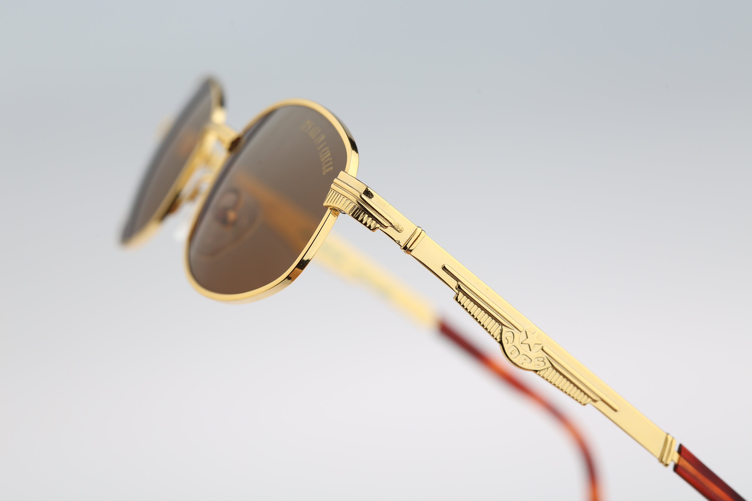 VINTAGE 1990’s: 888 COPS Gold-and Matte tone 888 Wing Logo Sunglasses 888 Cops 030 002, Vintage 90s Unique Gold Small Square  main image 4