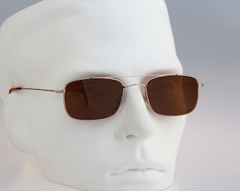 Finissimo by Lastes 105 63, gafas de sol estilo aviador vintage de los años 90 con forma de rectángulo pequeño en dorado para hombre y mujer NOS
