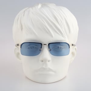 Byblos B 731 S 3002 72, Vintage 2000s tinted blue lenses silver semi rimless rectangle sunglasses mens & women, NOS
