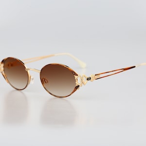 Diva 5043 6, Vintage 90s unique victorian tortoise & gold oval sunglasses women, NOS