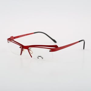 Eye&#39;DC V 585 003, Vintage 2000s red flexible semi rimless rectangle eyeglasses frames mens and womens NOS