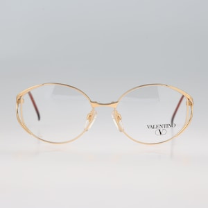 Valentino V382 903, Vintage 80s unique gold oversized oval eyeglasses frames womens NOS