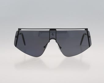 Ferrari F 15 S586, vintage jaren 90 blauwe glazen zwarte oversized pilotenzonnebril heren en dames NOS