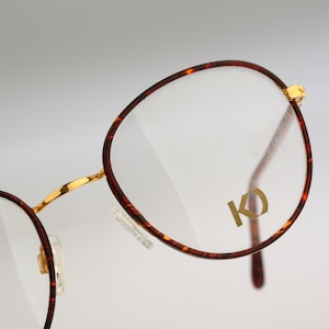 Kadima Student 2 47, Vintage 90s gold and tortoise panto round eyeglasses frames mens & womens NOS