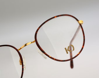 Kadima Student 2 47, Vintage 90s gold and tortoise panto round eyeglasses frames mens & womens NOS