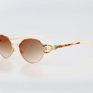 Diva 5040 54, Vintage 90s rhinestone victorian tortoise & gold oval sunglasses women, NOS