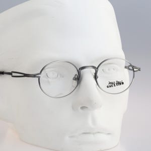 Jean Paul Gaultier 55-7107, Vintage 90s antique silver small circle round eyeglasses frames mens & womens NOS