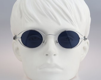 Lagerfeld 4123 04, Vintage 90s silver steampunk small round sunglasses women  NOS