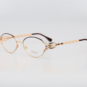 Diva 5045 26, Vintage 90s gold and tortoise browline victorian oval eyeglasses frames womens NOS