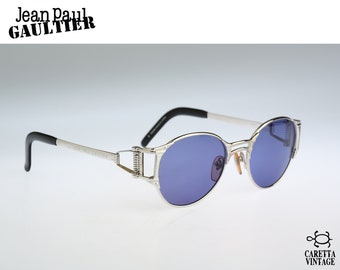 Jean Paul Gaultier 56-5105, Vintage 90s unisex silver round steampunk sunglasses men & women NOS