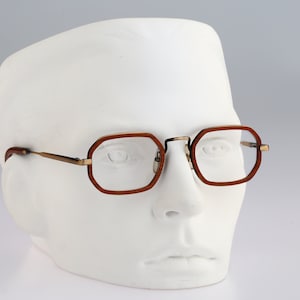 Unbranded, Vintage 90s genuine wood and antique gold double rim hexagon glasses frames mens & womens NOS