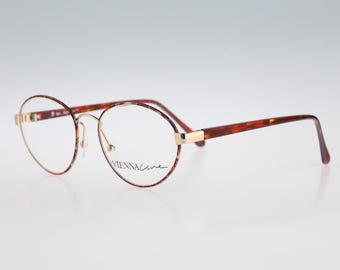 Vienna Line 1759 43, Vintage 90s gold & colorful tortoise panto round eyeglasses frames womens NOS