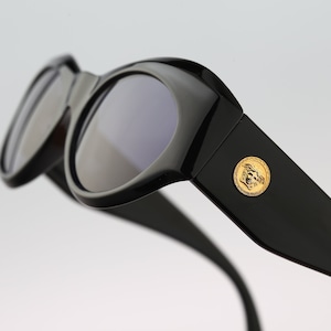 Gianni Versace 374 852 BK Medusa head, Vintage 90s black cat eye sunglasses women, NOS