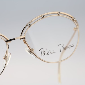 Paloma Picasso 3725 41, Vintage 90s unique silver rhinestone round eyeglasses frames womens NOS
