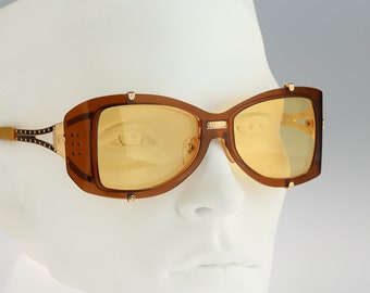 Jean Paul Gaultier 56-6204, Vintage 90s tinted yellow lenses unique side shields steampunk sunglasses men & women NOS