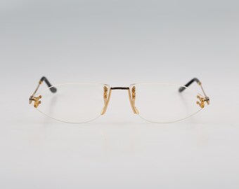 Unbranded, Vintage 90s gold stylish high quality rimless oval glasses frames mens & womens NOS