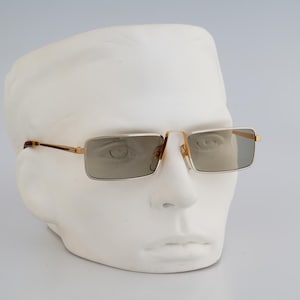 Alain Mikli Paris 1106 0390, Vintage 90s tinted green lenses gold and silver rectangle sunglasses men and women NOS