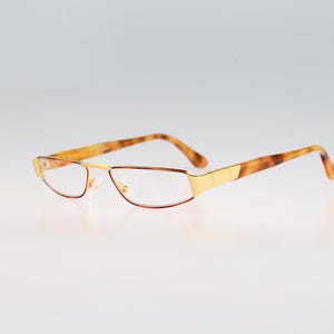 Fendi FV 146 901, Vintage 90s gold and tortoise small slim rectangle reading glasses frames mens & womens NOS