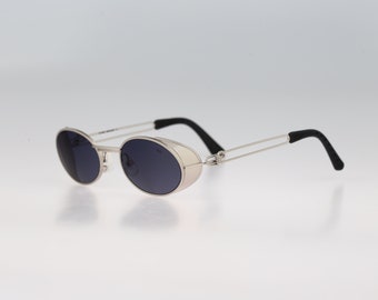 Red Rose 391 519, Vintage 90s silver steampunk side shields oval sunglasses mens & women / NOS