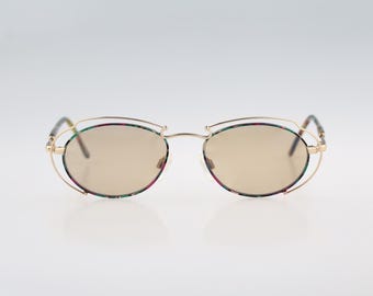 Neostyle Farum 580 545, Vintage 90s tinted lenses gold and colorful crazy oval sunglasses women NOS